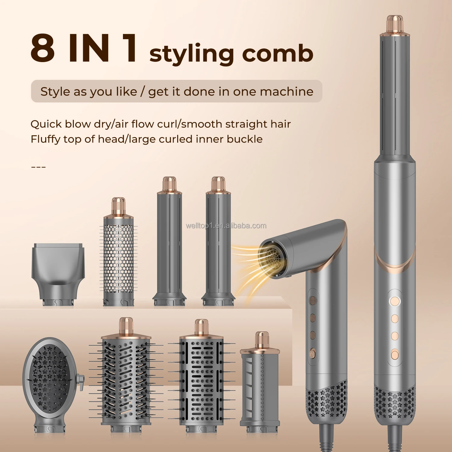Professional 8 In 1 Airflow Hair Styler 110000 RPM BLDC Motor Multi-Styler Blow Dryer Hair Styler With Heat Cold Function