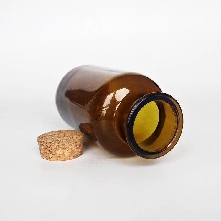 Small Amber Glass Wide Mouth Bottle Jars With Cork Stoppers Brown Colour