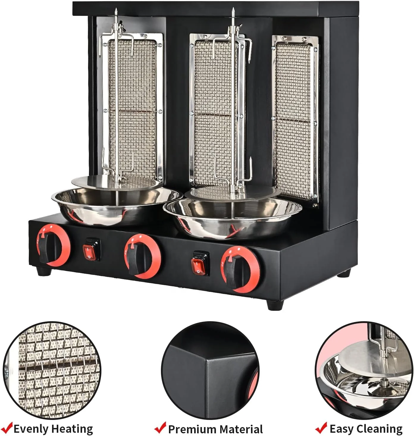 Hot Selling Multifunction Three Head Commercial Gas Mini Shawarma Kebab Making Machine With Food Grade Stainless Steel