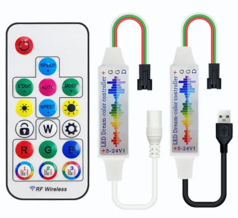 2023 NEW Music Mini LED Pixel strip Controller WS2811 2811 SK6812 RF 17Key Remote Control Addressable LED Strip Light Controller