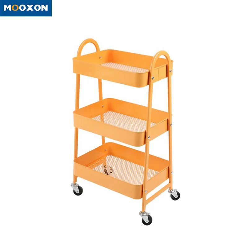 3 Tier Metal Trolley Utility Rolling Foldable Fruit Storage Baskets Cart