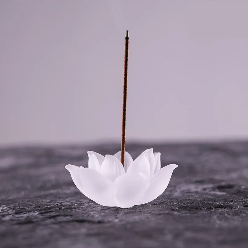 Crystal Glass Lotus Flower Shape Incense Stick Holder Burner