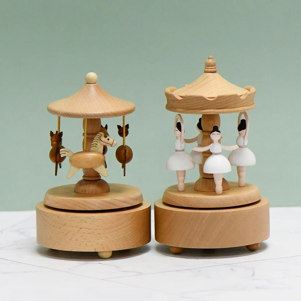 Hot Selling Beech Wooden Ballet Ballerina Music Boxes Carousel Music Box For Gift