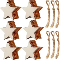20 Pcs Christma Tree Hanging Ornaments Natural Wood Star Shape Cutouts Pentagram Slice