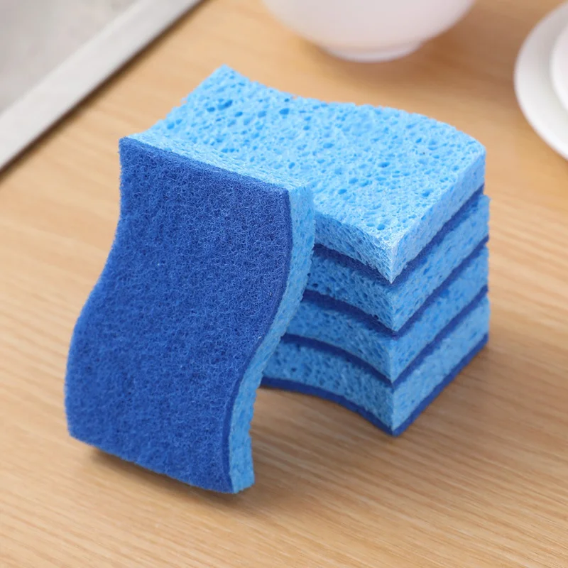 Strong Water Absorption Natural Plant Fibers Wood Pulp Dish Washing Sponge Custom Design For Double Usage
