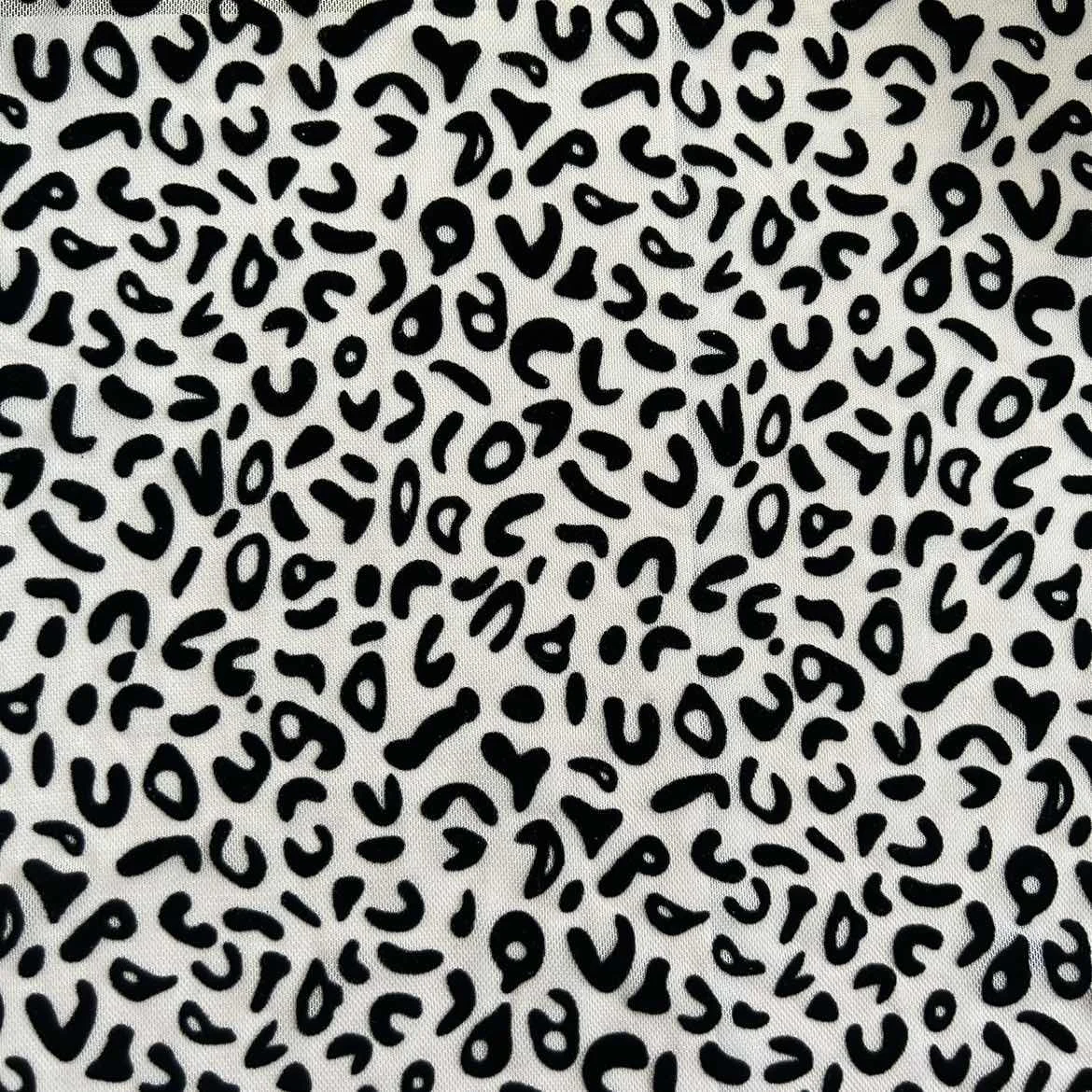 stretch flocking african lace fabric leopard print new design mesh net fabric flocking for dress