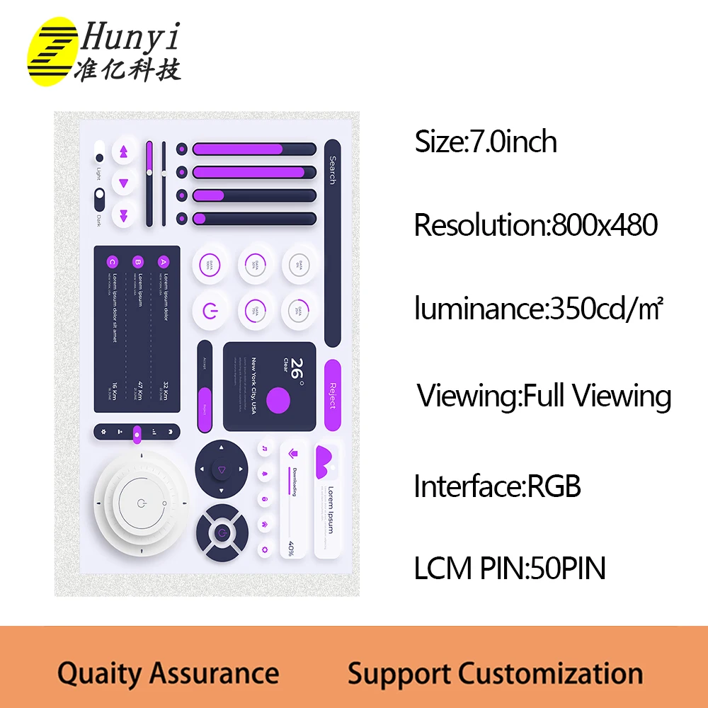 7.0' Touch Panels 800*480 Lcd Screen Display Hmi Touch Screen HMI Interface 7.0inch Medical IPS TFT RGB 2 Year OEM/ODM 800x480