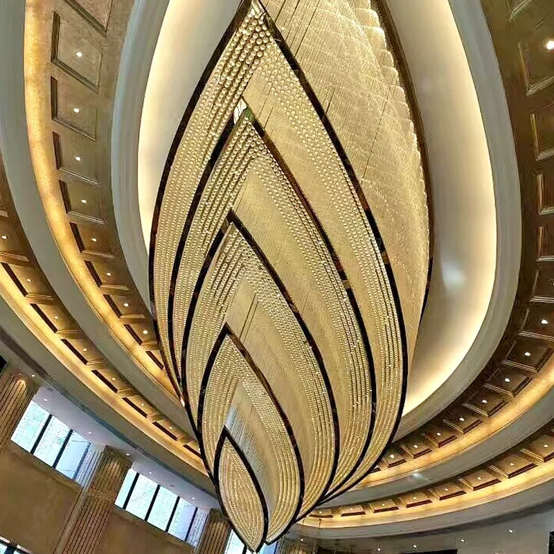 Custom Modern Hotel Ballroom Project Large Flush Mount Ceiling Light Luxury Crystal Chandelier