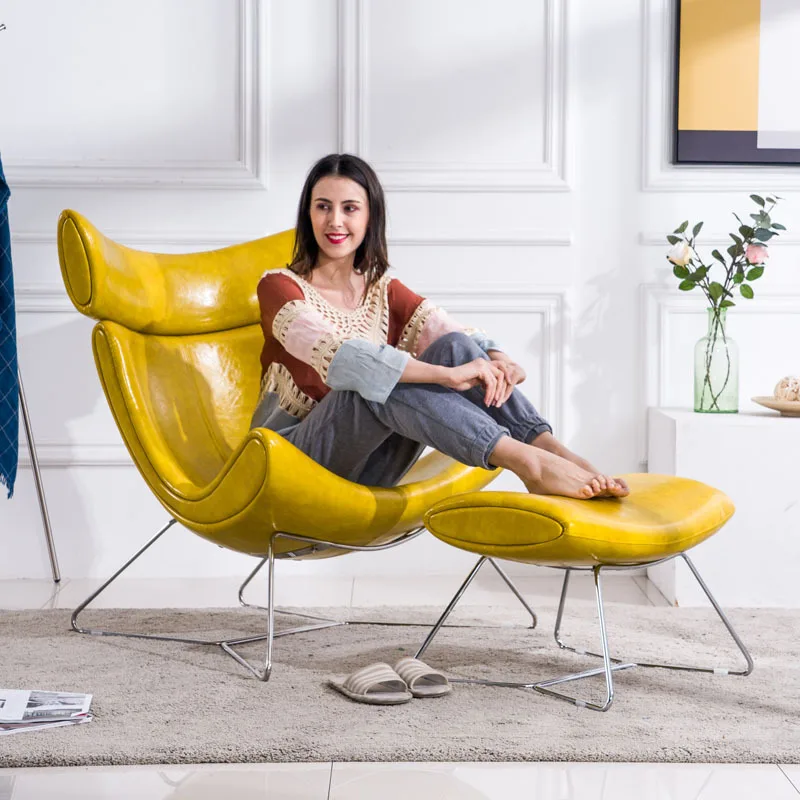 Bright yellow Foshan factory rotating chair luxury relax single sofa with ottoman