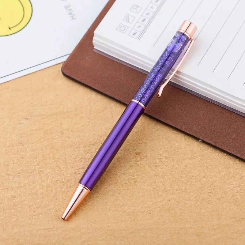 Hot Sale Liquid Foil Metal Ball Pen Gift Promotion Floating Pen DIY Glitter Click Metal Ballpoint Pens with custom logo