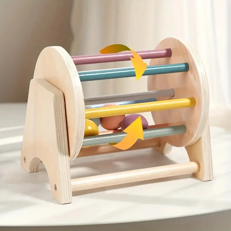 Wholesale Early Education Sensory Toy Logical Thinking Hand-Eye Coordination Development Wooden Spinning Drum Toy for Toddlers