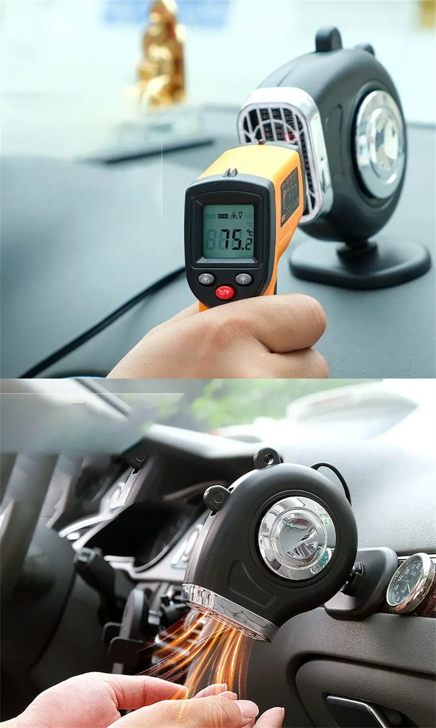 2 in1 Fast Car Heater Defroster, 150W 12V Windshield De-Icers, Plug in Automobile Windscreen Fan with Suction Holder