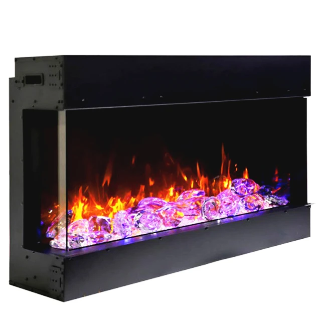 Новый 60-дюймовый современный трехсторонний нагреватель внутренний Декоративный 3d светодиодный китайский электрический камин вставки настенный