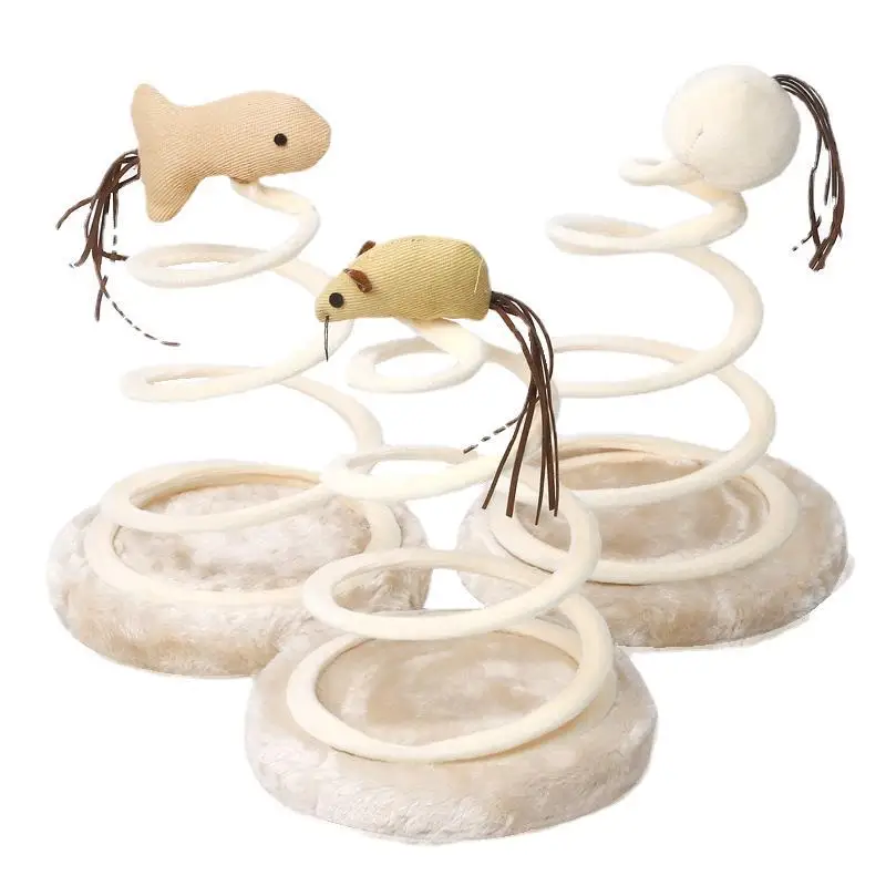 Hot-selling Funny Interactive Cat Toy Mouse Ball Fish Shaped Cat Plush Toy Non-slip Plate Cat Teaser Toy with Spiral Spring