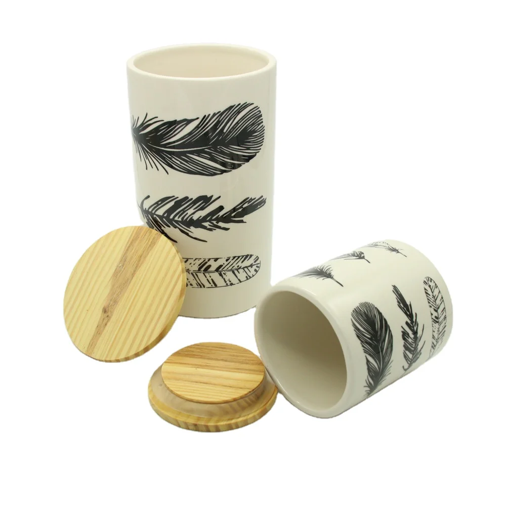 Керамическая банка с деревянной крышкой, банка для хранения конфет и еды, банка для украшения дома, емкость для посуды