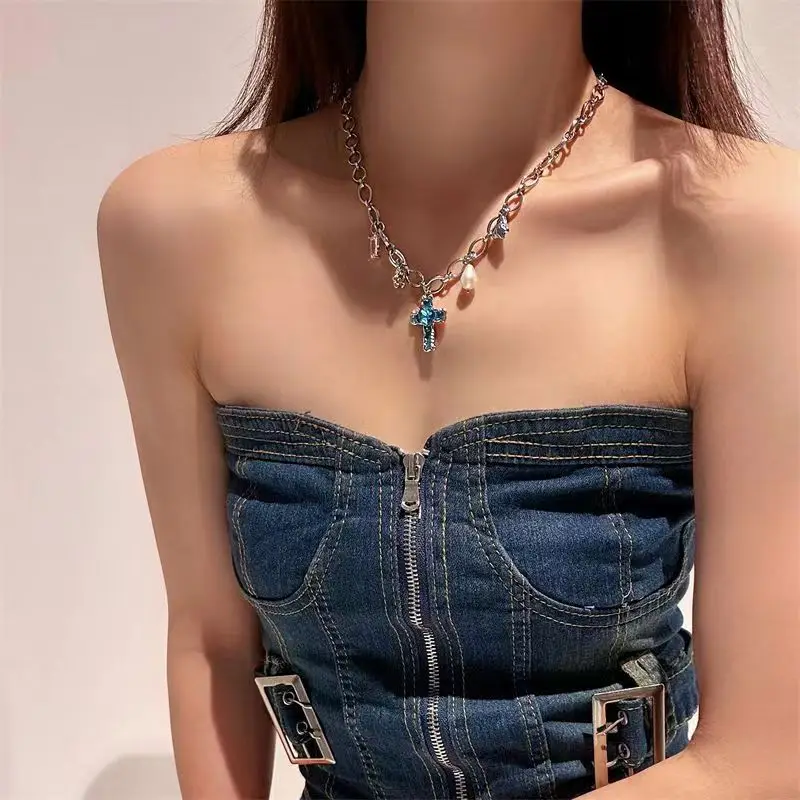 FASHION Sweet Cool Style Colorful Cross Pendant Stainless Steel wholesale Necklace Jewelry  For Women