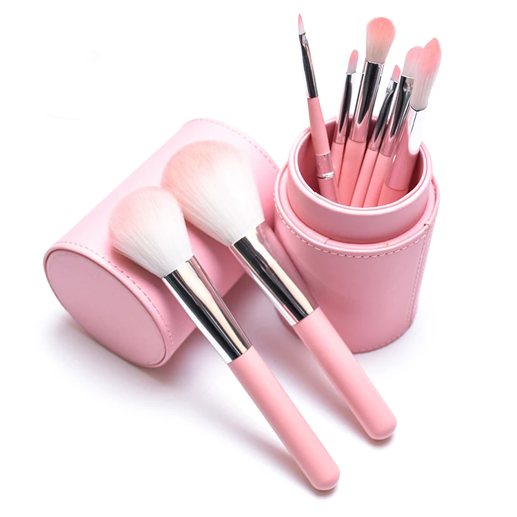 ladies beauty cheap pu bucket pink makeup brushes with case