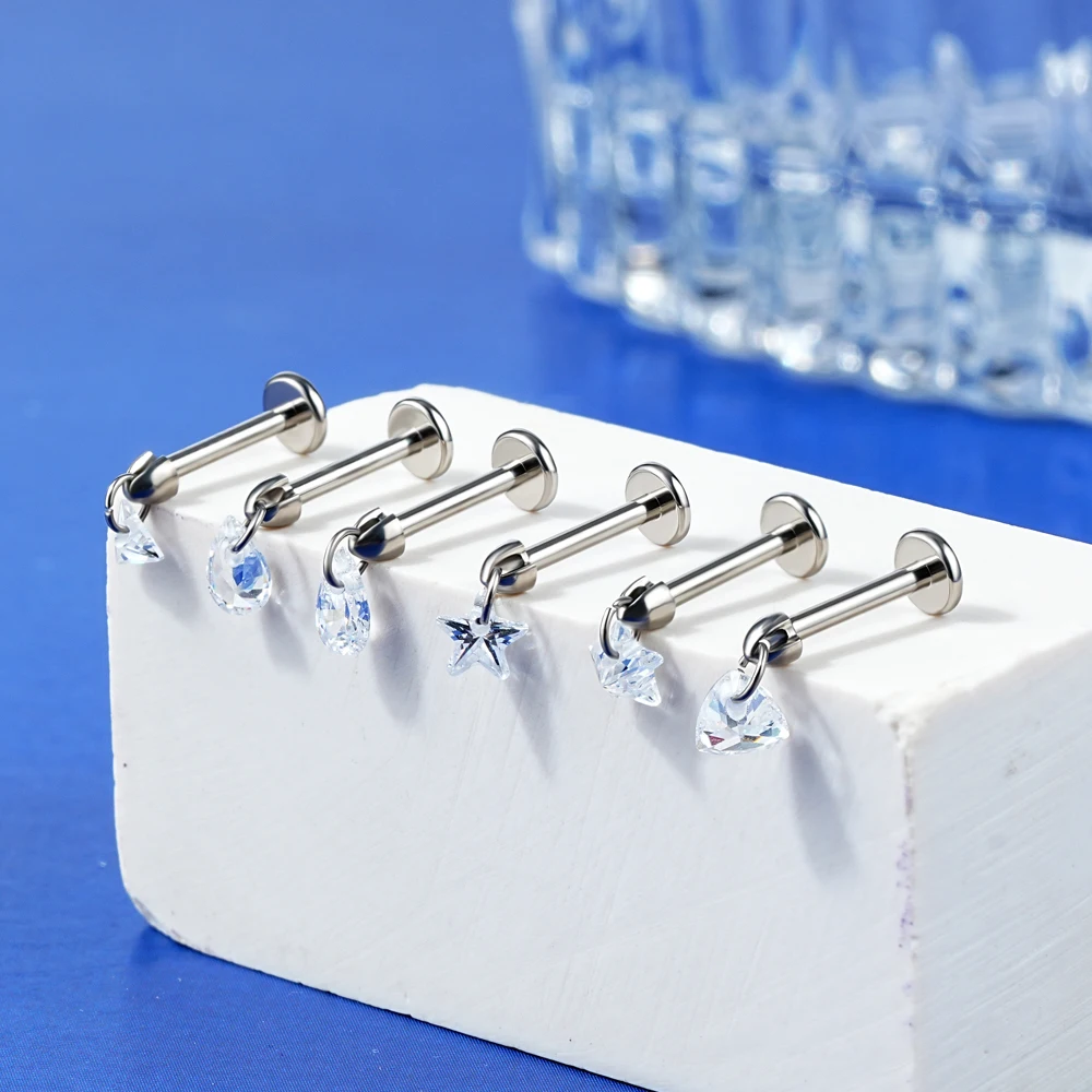 100 Sku Factory Price Stainless Steel Titanium Hypoallergenic Ear Stud with Zircon Conch Lobe Labret F136 Titanium Piercing