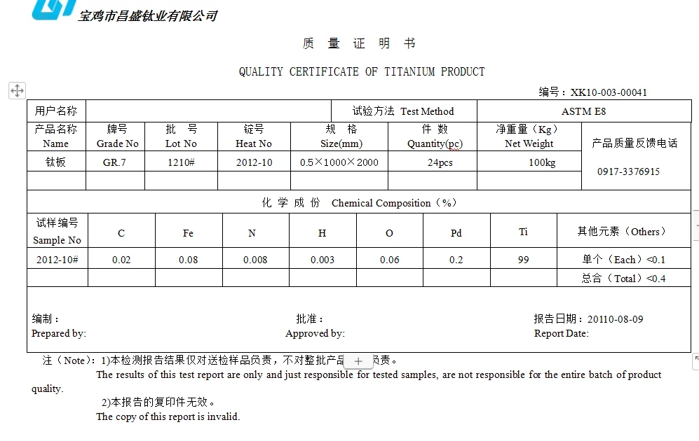 Gold supply  astm b265 gr2 gr5 titanium sheets for chemical industry