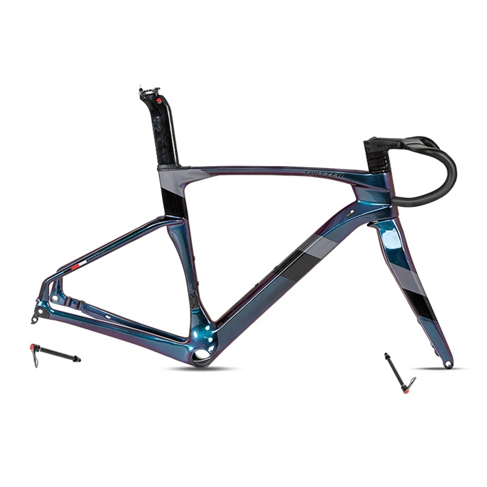 Twitter CYCLONE holographic color 700c disc brake road bike frameset carbon fibre road bike frame for di2
