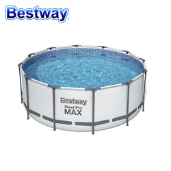 Bestway 56420 Steel Pro MAX 12ft x 48in 366cm x 122cm Family Garden Metal Frame PVC Round Above Ground Swimming Pool