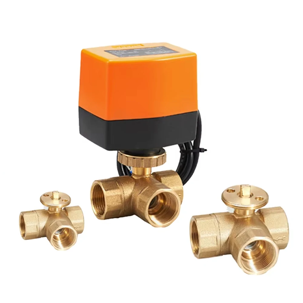 Winvall HVAC System 3 Way Ball Valve Motorized Flow Control Valve Electric Actuator Heating/Cool Mix Water Valve BSP NPT Thread