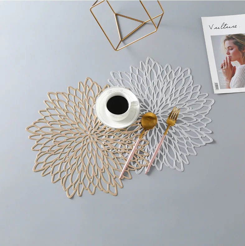  Tabletex Flower полый золотой и серебряный коврик для стола из ПВХ набор 6 штук