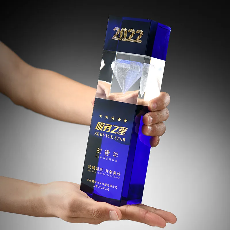 High grade k9 engraving diamond cut shape crystal trophy custom logo 3d laser crystal diamond trophy for business gift