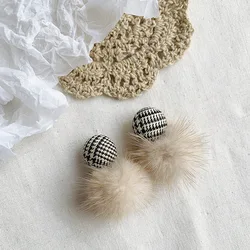 2023 Korean Leopard Mink Fluffy FurBall Heart Drop Earrings For Women Autumn Warm Winter Fashion Jewelry Wholesale
