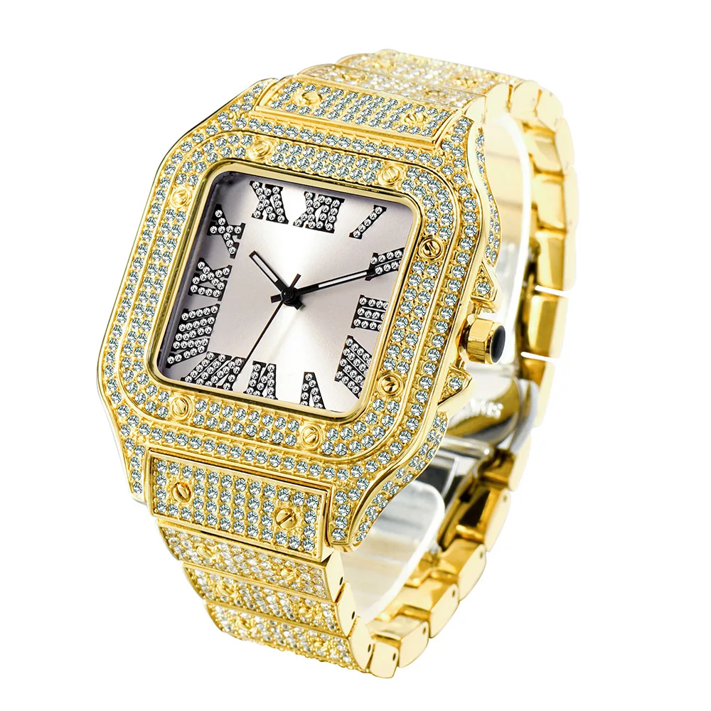 Luxury Brand Design Mens Women Gypsophila Wrist Watch Iced Out Square Big Dial Waterproof Quartz Watch
