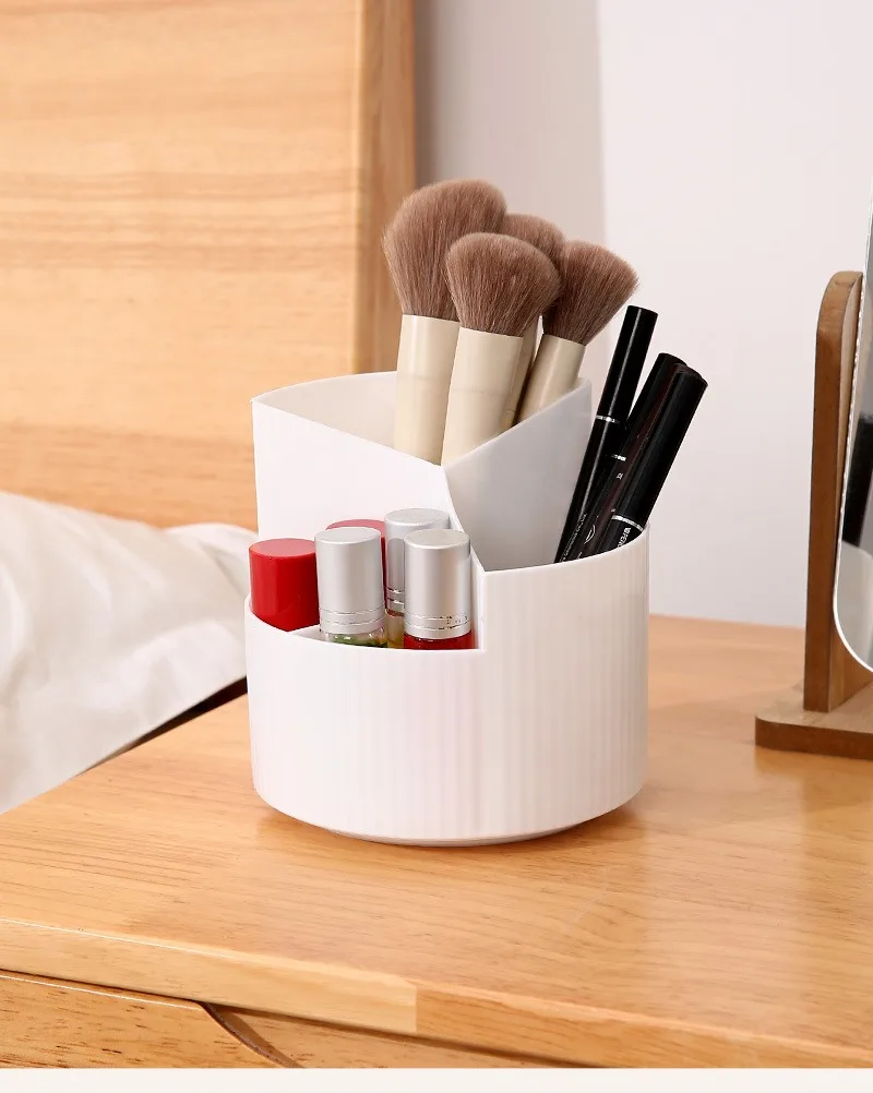360 Degree Rotating Plastic Desk Organizer 3 Compartments School Office Stationery Pencil Pen Makeup Holder Storage Boxes Bins