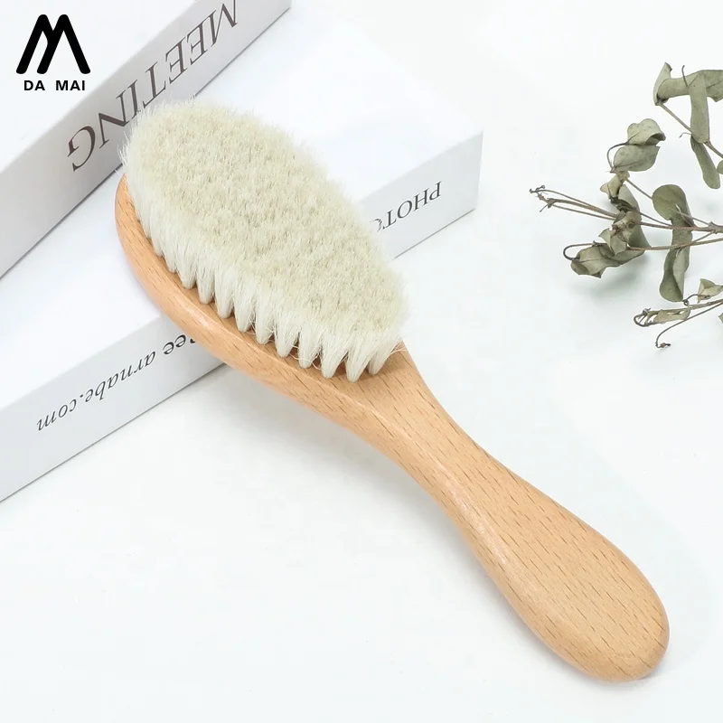 2024 wholesale natural baby hair brush with soft goat hair wooden  children brush set customized logo