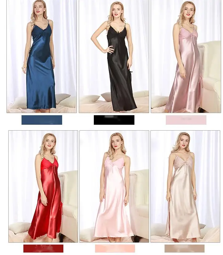 Fashion Premium French Satin Slip Dress Satin Lace Pajamas Home Suspender Skirt Sexy Large Backless Sling Nightdress