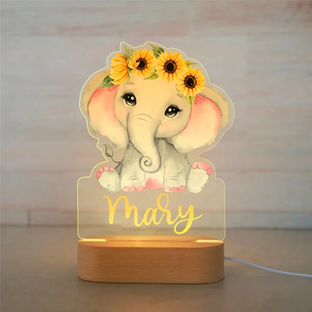 Dropshipping&Wholesale&FBA POD Personalized Elephant LED USB Night Light Customized Name Acrylic Lamp For Baby Home Decoration (1600531427571)