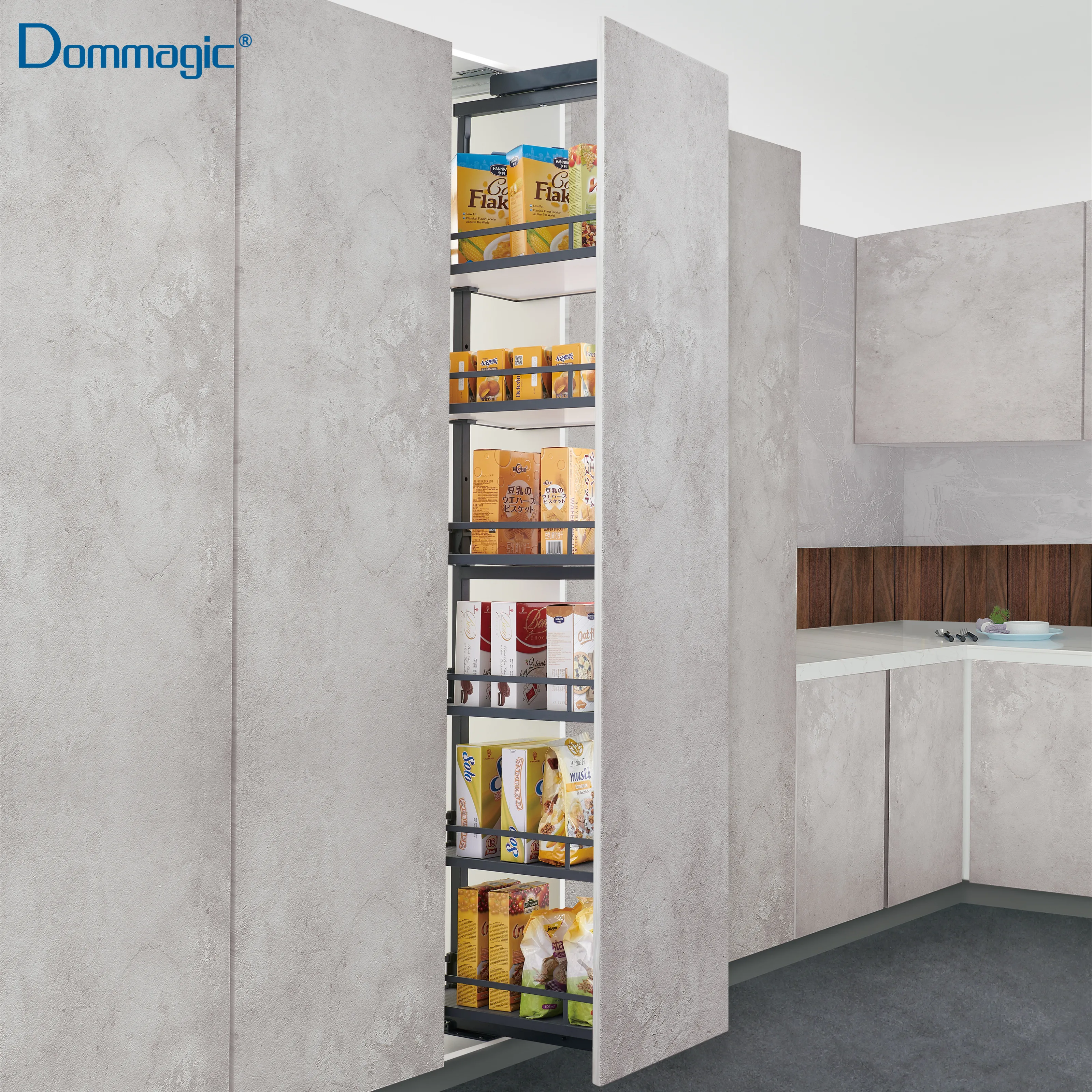 Tall Unit Kitchen Storage GRASS slide Tall Pull Out Kitchen Cabinet Hardware Tandem Basket Wooden Tray Anthracite D20612