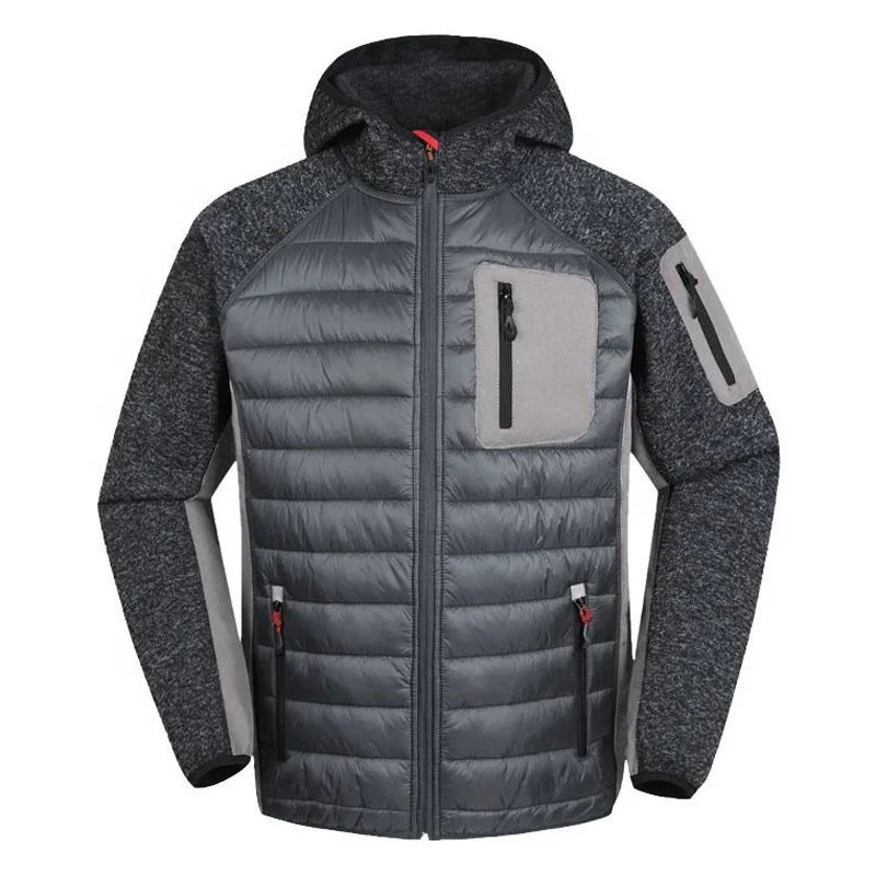 Custom Logo Multi Pockets Mixed Softshell Knitting Fabric Outdoor Sport Fitness mens Knitted Hybrid jackets