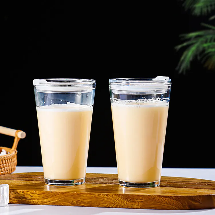 Wholesale Measuring Juice Coffee Reusable U Shaped Bubble Milk Tea Boba Cup Glass Tumbler with Straw and Lid