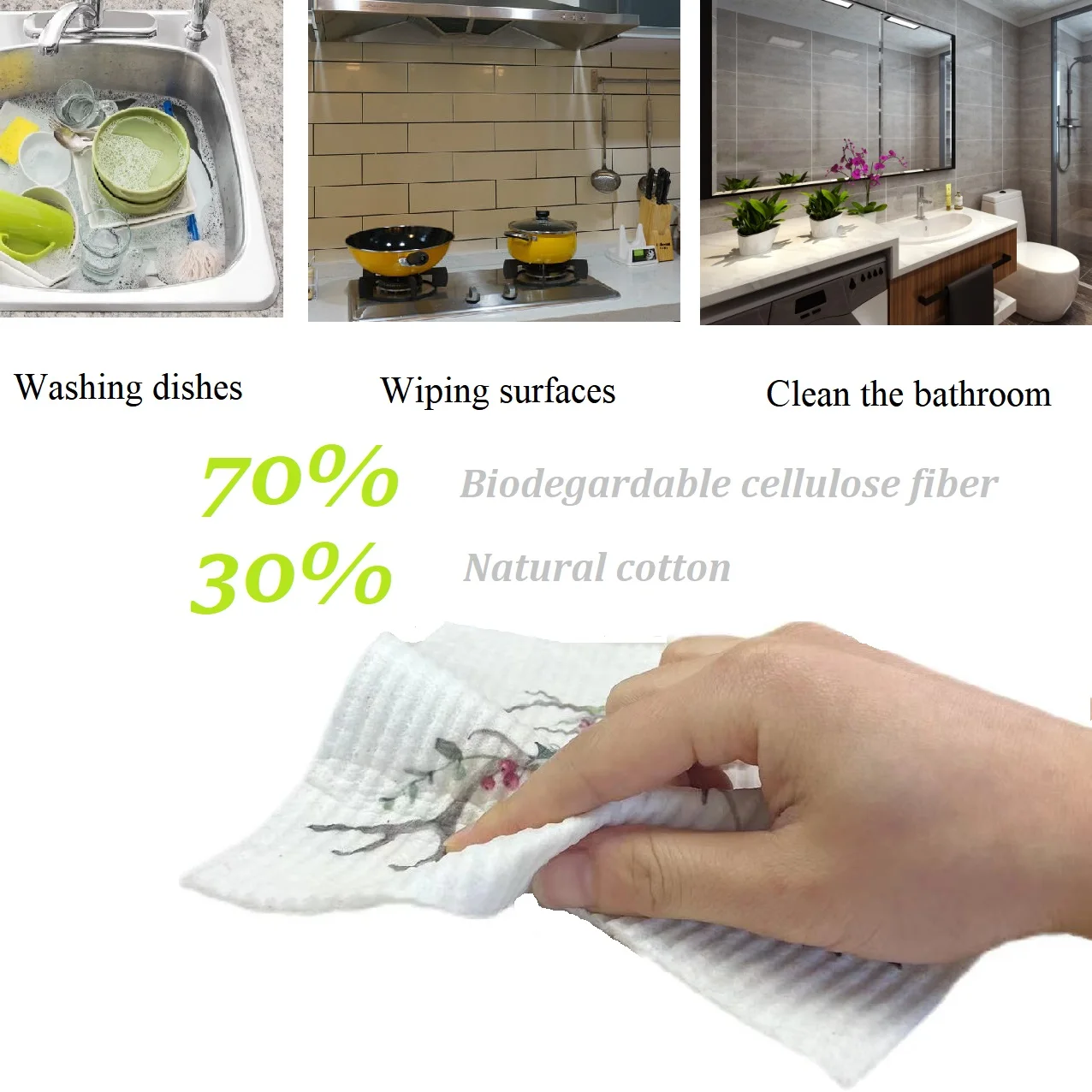 Multipurpose Wood Pulp Fiber Kitchen Cleaning Rag Towel Swedish Cotton Cellulose Dish Cloth