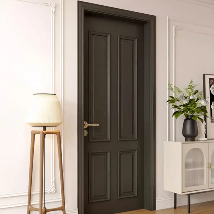 Interior black solid wood door wood molding factory price simple design for office interior