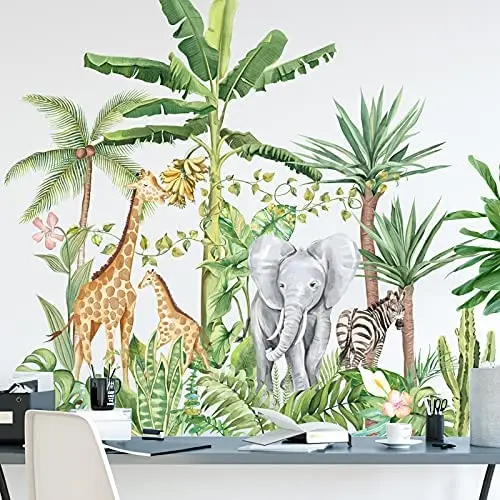 3D Stickers of Tropical Jungle Animal Wall Decal and Tropical Rainforest Home Decor for Nursery Kids Bedroom Printing Waterproof