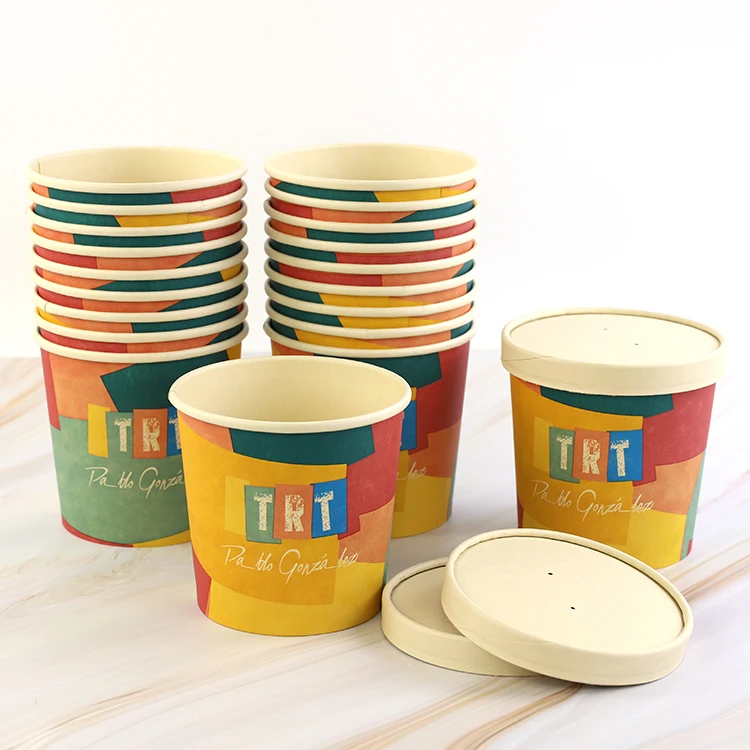 Eco-friendly Biodegradable Disposable Food Packaging 12oz 20oz 24oz 26oz 32oz Takeaway Kraft Paper Soup Cup Bowl With Lid