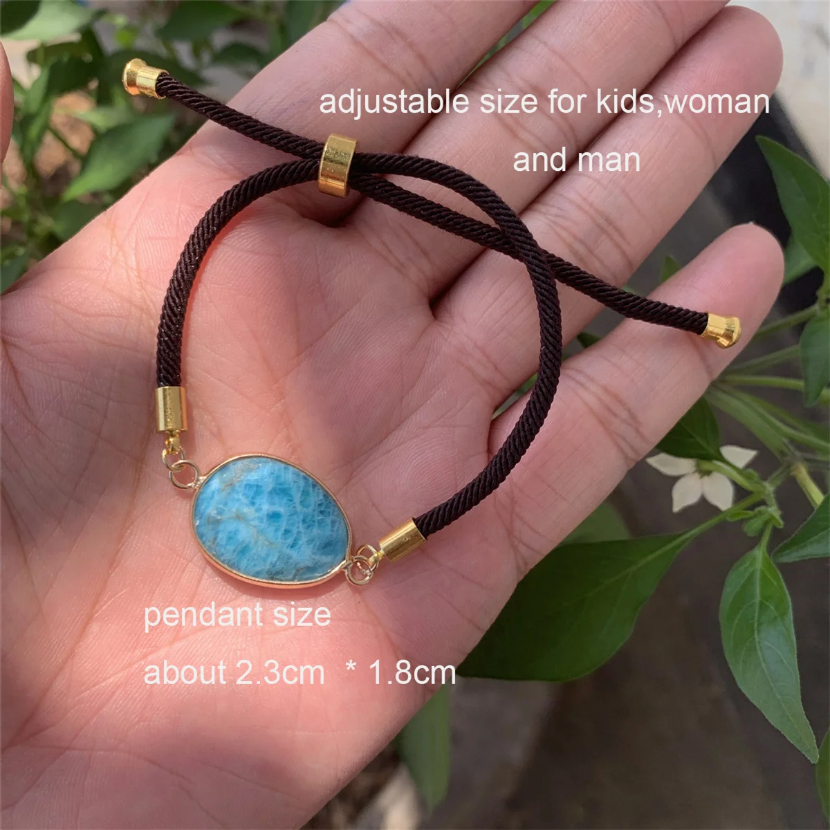 summer collection double side faceted natural stone oval gold Charm Adjustable  handmade bracelet for kids girl woman and man