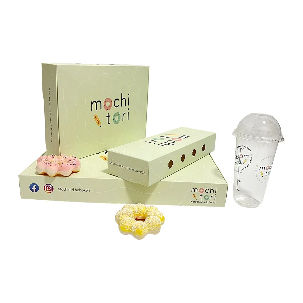 Wholesale Custom Printed Biodegradable Paper Fast Food Packaging Box Luxury Pink Mochi Donut Box With logo