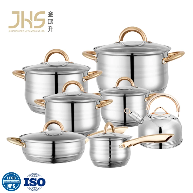 New Factory Wholesale Thickened Stainless Steel Pot Set Kettle Milk Pot Soup Pot Pan 13 Piece Cookware Set