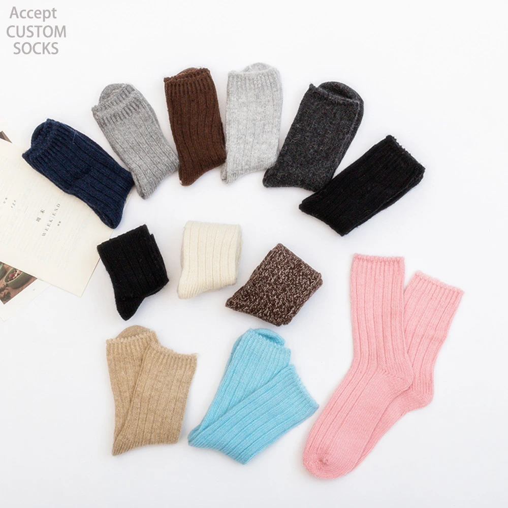 High quality no MOQ blank plain winter warm thicken socks womens custom logo crew merino wool socks women