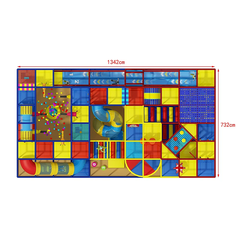 Customizable Large Commercial Indoor Playground with Slides, Climbing Nets, and Dynamic Activity Zones