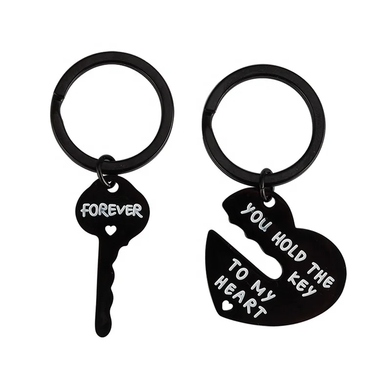 Wholesales Stainless Steel Black Metal Forever Love Couples Key Chain Car Keychain With Gift Box