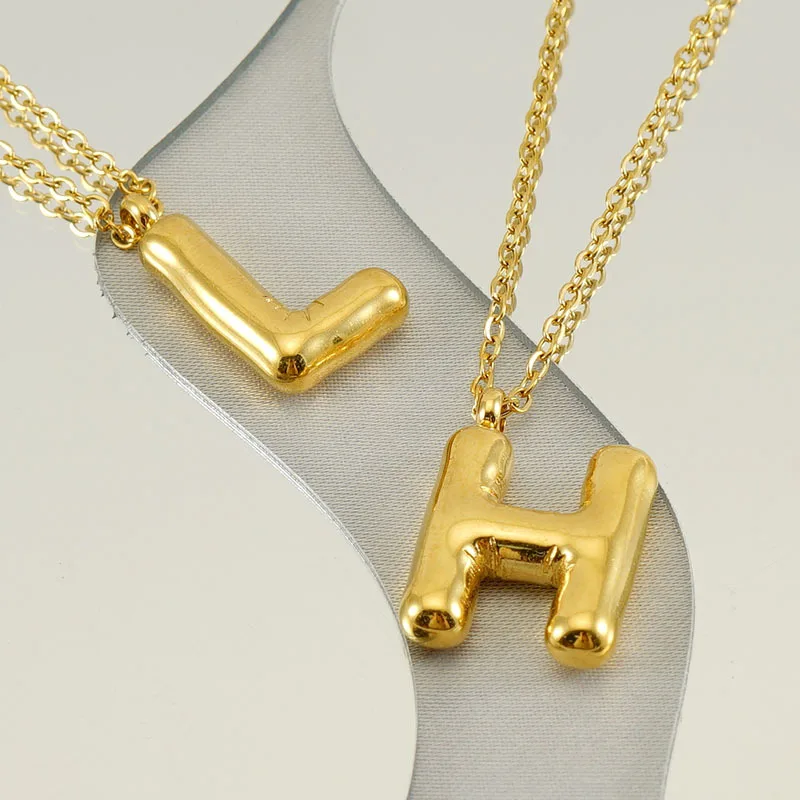 New glossy stainless steel bubble letter necklace for women Instagram niche all-match titanium steel 26 letter pendant necklace
