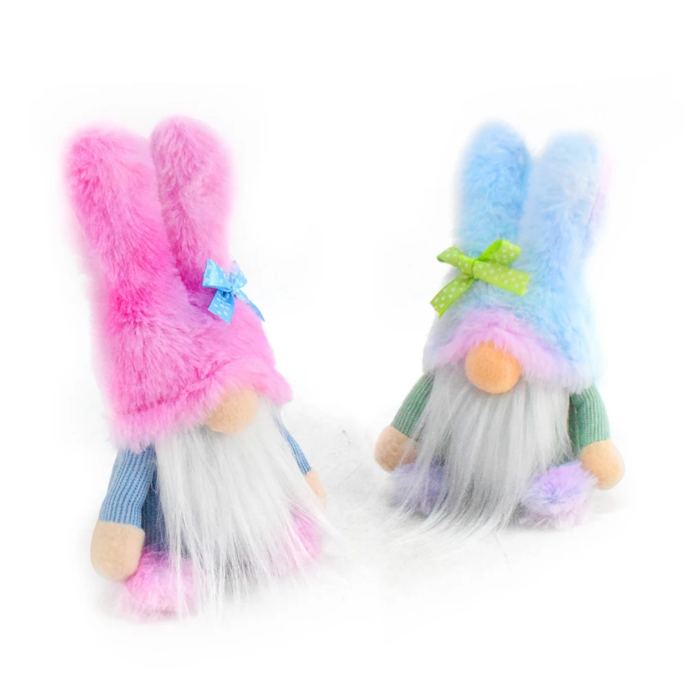 6 Inch Handmade Faceless Dwarf Cloth Crafts Plush Doll Rabbit Gifts Spring Colorful Easter Gnomes Decor with Bunny Ears