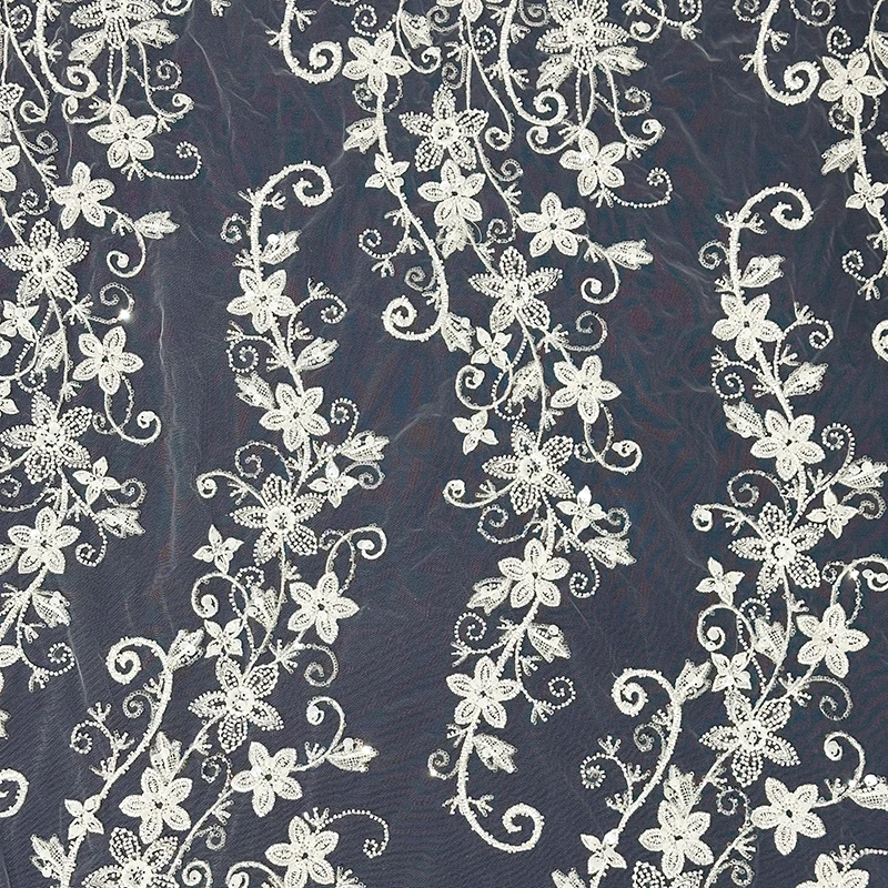 Manufacturer cheap high quality embroidery white lace fabric sequins french lace wedding bridal dress fabric for party